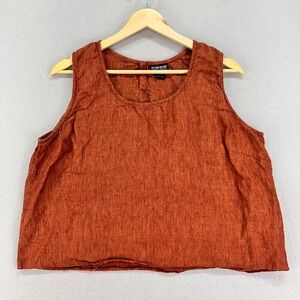 Nomadic Traders Linen Tank Top Womens L Orange Pumpkin Lagenlook